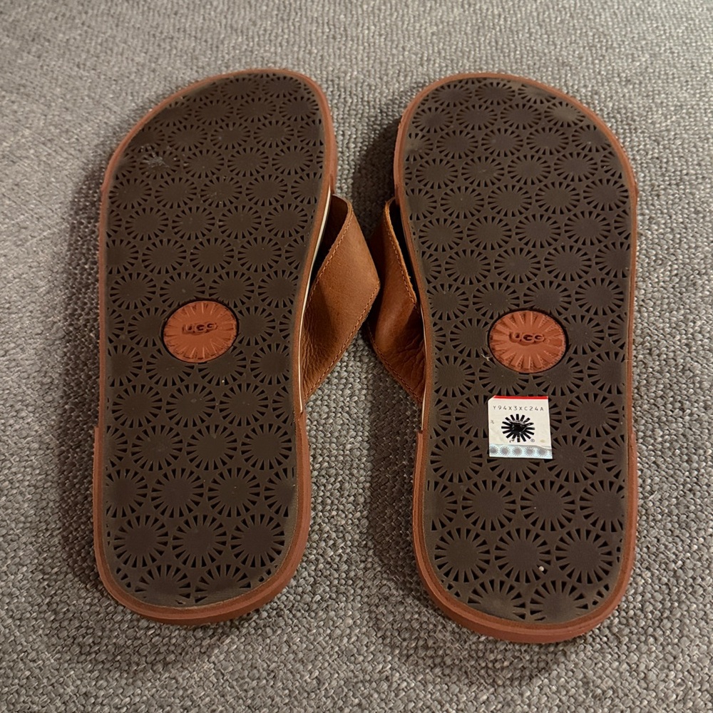 UGG Braven Cork and Brown Leather Flip Flops - Picture 5 of 6